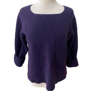 Vintage DKNY 90’s Purple Wool Raglan Sweater Women’s Sz L Ribbed Scoop Neck USA